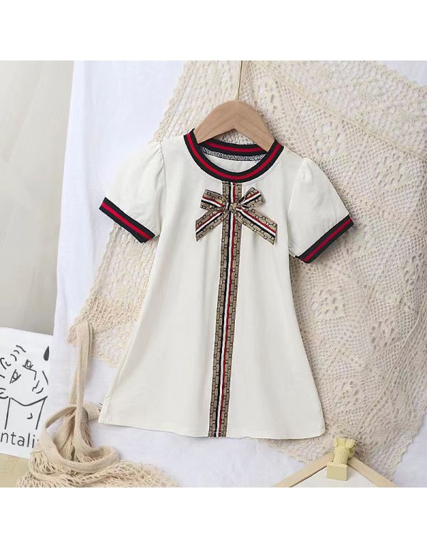 Manufacturer's Girls' Ethnic Style Dress Short Sleeve Bow Multi Color Dress Small And Medium Sized Children's Clothing Summer Wholesale