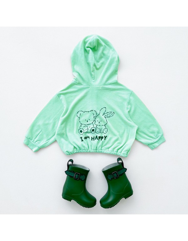 Korean Version Of Baby Jacket Featuring Cartoon Teddy Bears, Male And Female Baby Buttons, Graffiti, Hooded Jacket, Sun Protection Jacket