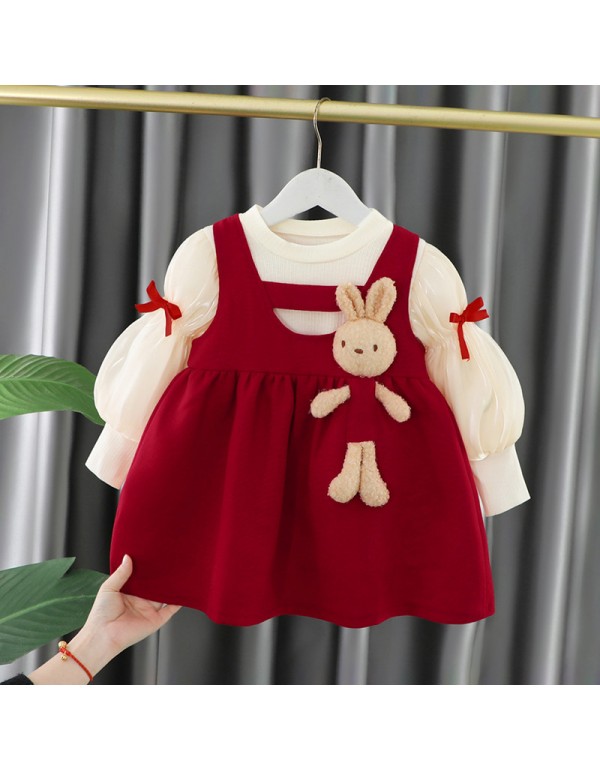 New Princess Dress For Children In Spring And Autumn Seasons: 0 Warm 1-2-3-4 Year Old Girl's Network Red Cartoon Dress