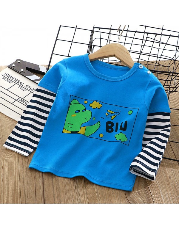 Class A Pure Cotton T-Shirt For Boys And Girls, Long Sleeved Korean Version Children's Top, Spring And Autumn New Round Neck Cartoon Foreign Style Baby's Clothing