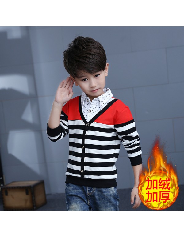  New Boys' Long Sleeved T-Shirt Backing Shirt Korean Version Of Children's Pure Cotton Striped Autumn And Winter Children's Wear One Piece Replacement