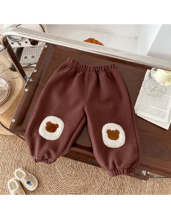 Children's Little Bear Pants 0-6 Years Old Winter Korean Children's Wear Boys' Patch And Plush Guards Pants Baby Sports Pants BK126