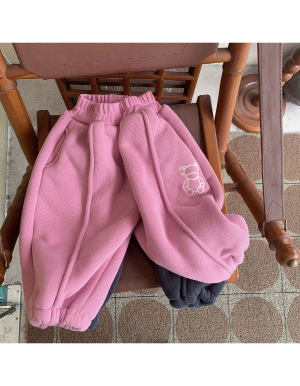 60002 Li Nan Xi Winter New Baby And Child One Piece Plush Warm Casual Pants Korean Knitted Composite Plush Pants