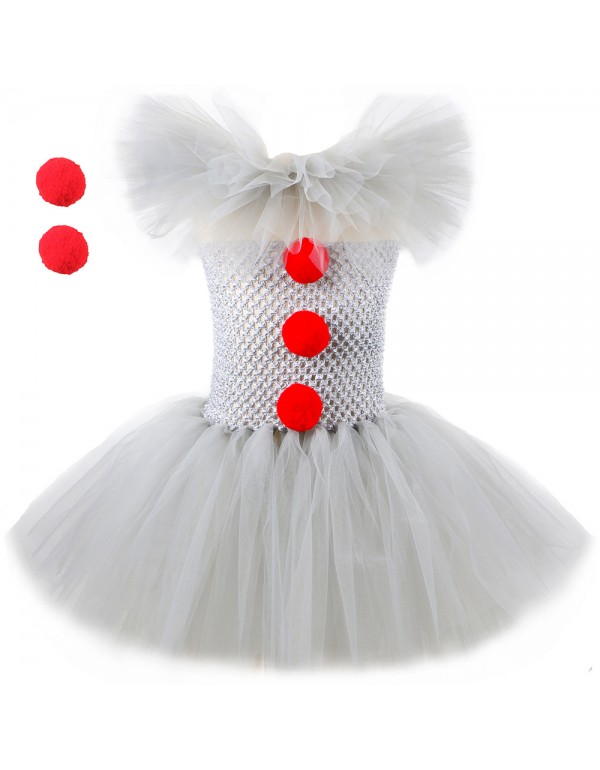 Red Hair Ball Grey Circus Joker Skirt Gifts Headwear New Halloween Recalling Role Playing Girls' Mesh Skirt