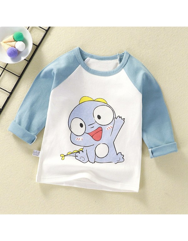 Class A Pure Cotton T-Shirt For Boys And Girls, Long Sleeved Korean Version Children's Top, Spring And Autumn New Round Neck Cartoon Foreign Style Baby's Clothing
