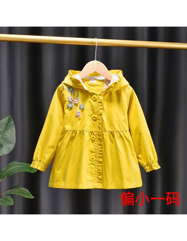 Girls' Coat 2021 New Spring And Autumn Korean Edition 3D Flower Decorative Hooded Cardigan Children's Fashionable Long Sleeve Windbreaker