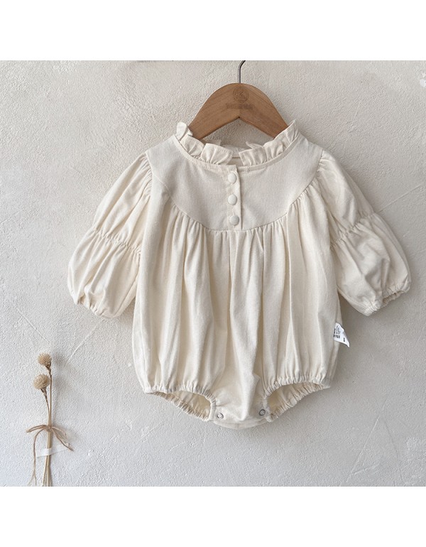 Girls' Autumn Dress Small Fragmented Flower Dress 2023 Korean Children's Wear Girl With Wooden Ear Collar Princess Dress Baby Long Dress Autumn