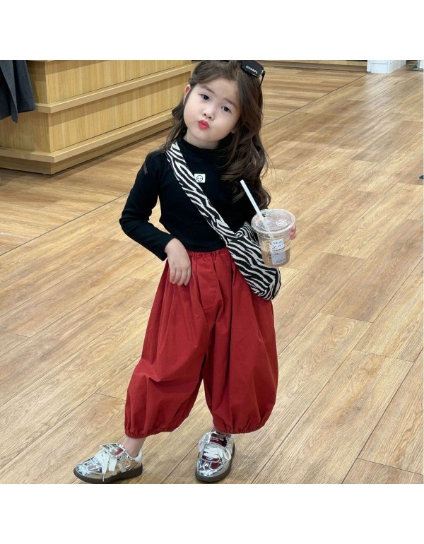 2023 Autumn New Children's Wear Korean Edition Children's Wear Girls' Solid Short T-Shirt Jazz Dance Long Sleeve T-Shirt