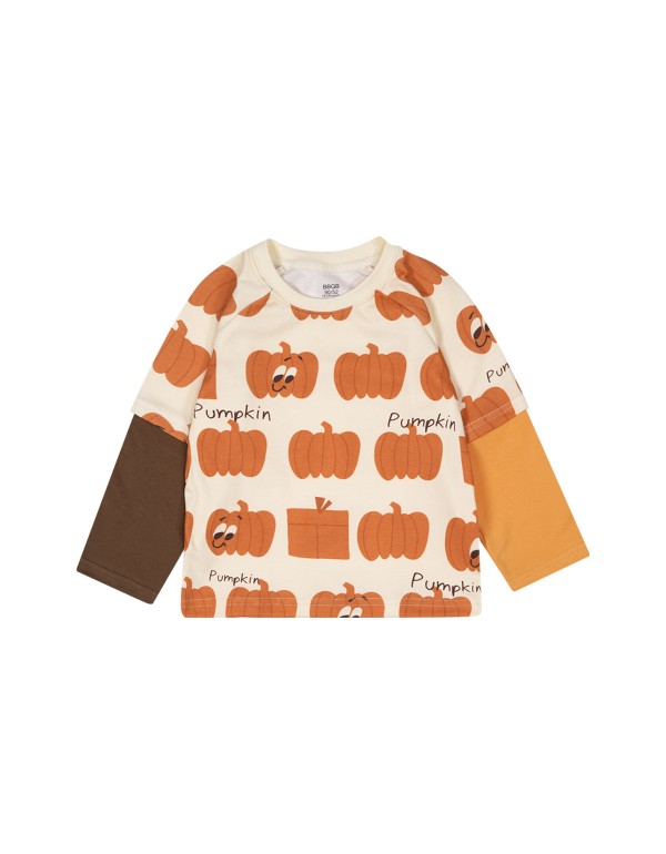 Minizone Children's Top Spring New Boys And Girls' Long Sleeve T-Shirt All Cotton Fake Two Piece Bottom T-Shirt Round Neck T-Shirt