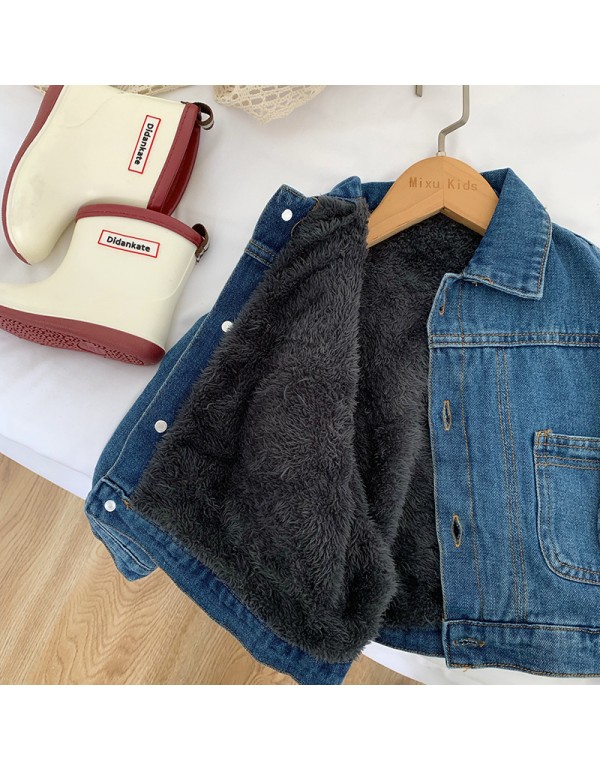 Tong Chenchen Mother's Boys' Winter Korean Edition Foreign Style Denim Coat Children's Cool Cardigan Top With Velvet Trend