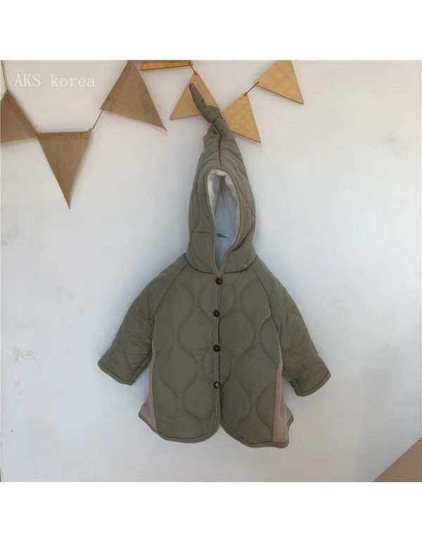  Autumn/Winter Plush Baby Outerwear Children's Clothing Men And Women Baby Japanese Lingge Hooded Cotton Jacket
