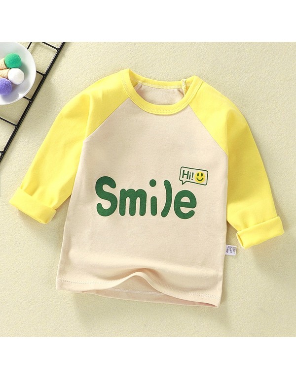 Class A Pure Cotton T-Shirt For Boys And Girls, Long Sleeved Korean Version Children's Top, Spring And Autumn New Round Neck Cartoon Foreign Style Baby's Clothing