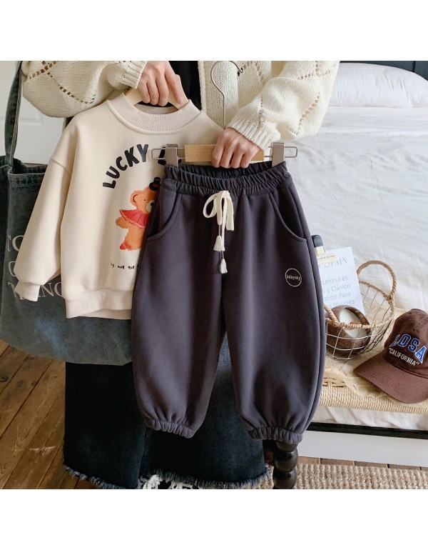 Children's Pants 2023 Bangcheng Winter Edition Korean Boys' Embroidered Strap Sports Plush Pants Casual Pants F0495