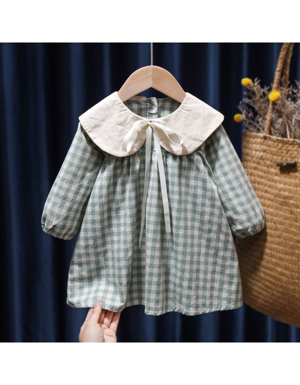 Girls' Dress Autumn  New Children's Princess Dress Fashionable Children's Floral Polo Collar Long Sleeve Baby Trend
