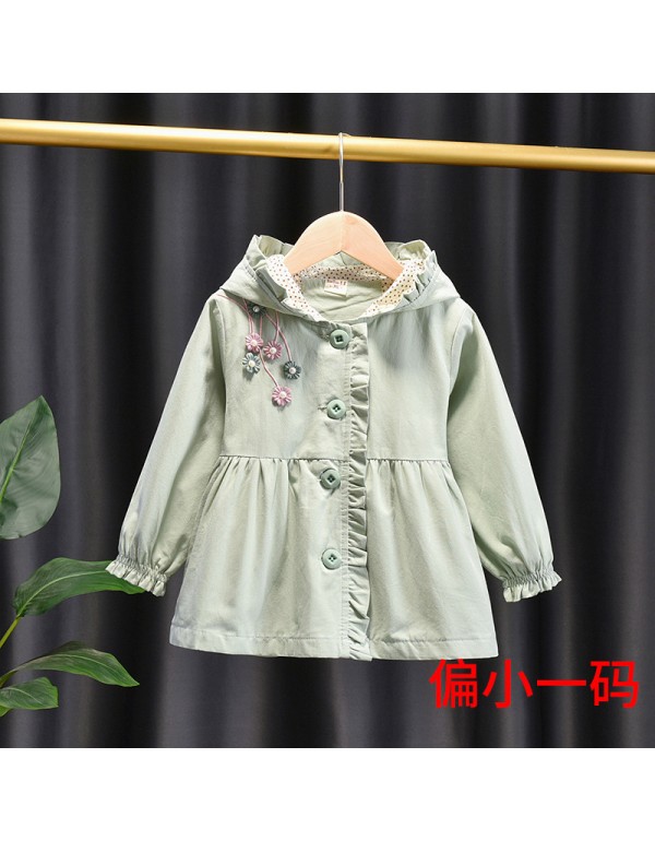 Girls' Coat  New Spring And Autumn Korean Edition 3D Flower Decorative Hooded Cardigan Children's Fashionable Long Sleeve Windbreaker