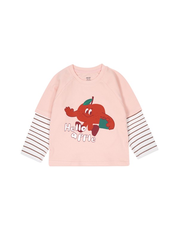 Minizone Children's Top Spring New Boys And Girls' Long Sleeve T-Shirt All Cotton Fake Two Piece Bottom T-Shirt Round Neck T-Shirt