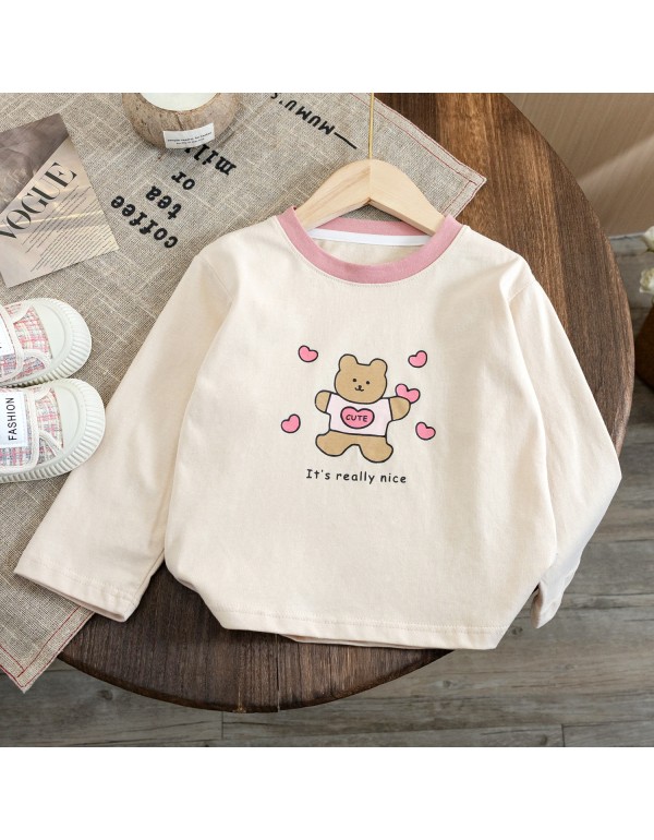 Girls' T-Shirt  Autumn New Children's Fashionable Cartoon Contrast Bottom Shirt Baby Versatile Long Sleeve Top Trend