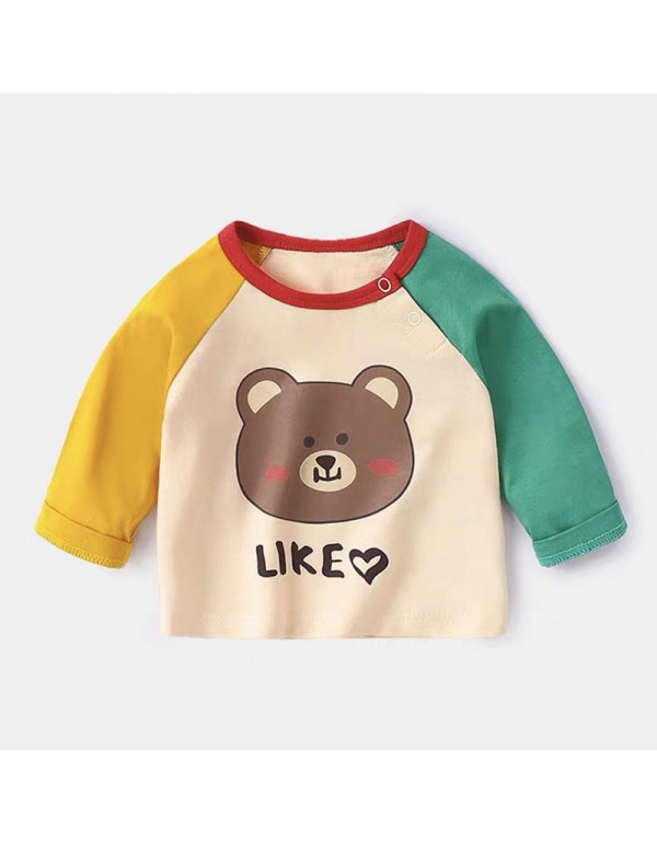 Baby Spring And Autumn T-Shirt Long Sleeved Pure Cotton Cute And Fashionable Boys And Girls' Baby Top Bottom Shirt For Outer Wearing Of Baby Children