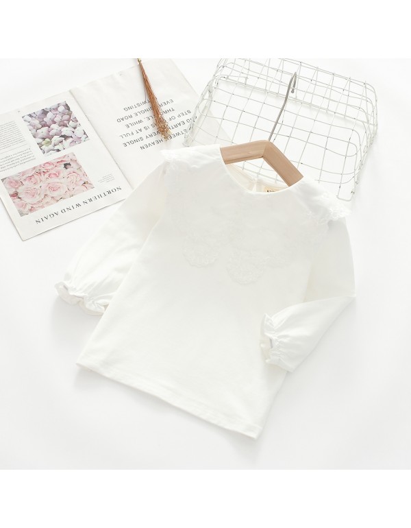 Girls' Pure Cotton Top  New Korean Version Chinese Big Boy Fashionable Loose Fitting Doll Shirt Girls' Princess Lace T-Shirt