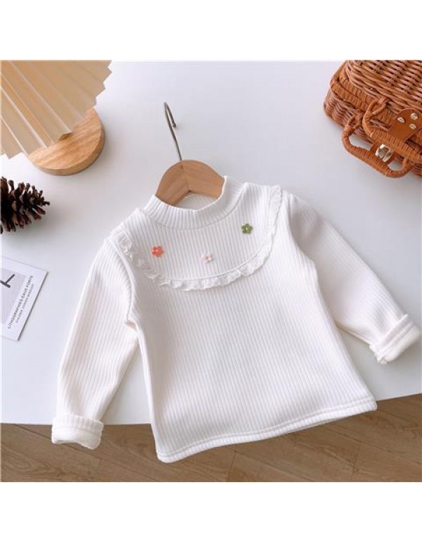 Girls' Autumn And Winter Plush Thickened T-Shirt 2023 New One Piece Plush Bottom Shirt For Kids And Babies Inner Layer Warm Top