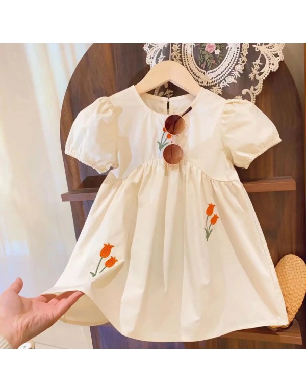 Girls' Dress Autumn 2023 New Children's Princess Dress Fashionable Children's Floral Polo Collar Long Sleeve Baby Trend