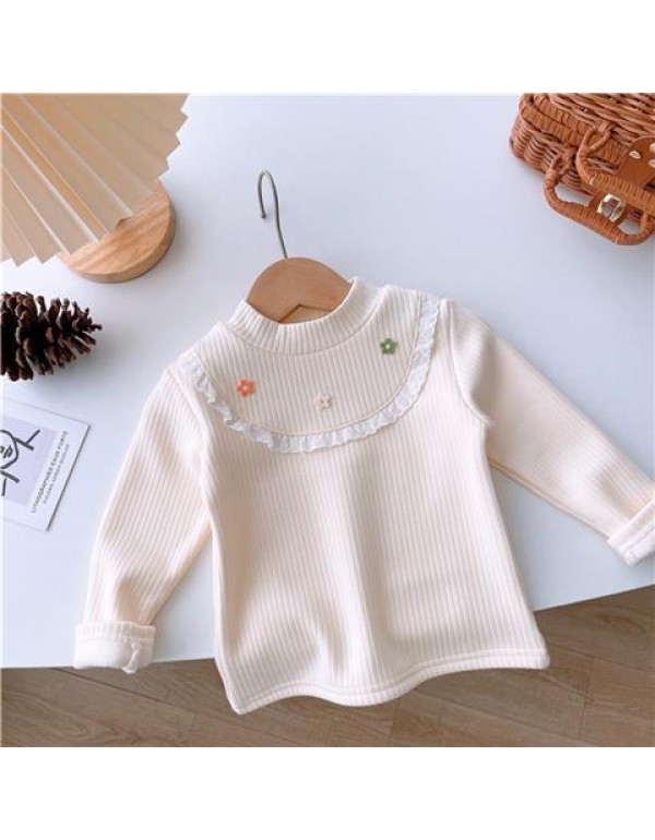 Girls' Autumn And Winter Plush Thickened T-Shirt 2023 New One Piece Plush Bottom Shirt For Kids And Babies Inner Layer Warm Top